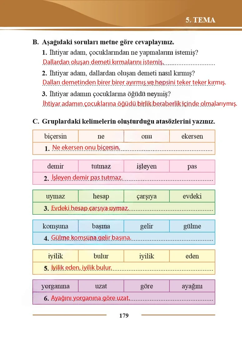 2. Sınıf Türkçe Ders Kitabı Cevapları Bilim ve Kültür Yayınları Sayfa 179 Çözüm Görseli