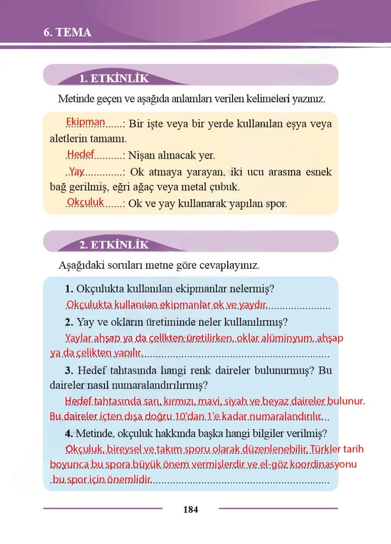 2. Sınıf Türkçe Ders Kitabı Cevapları Bilim ve Kültür Yayınları Sayfa 184 Çözüm Görseli