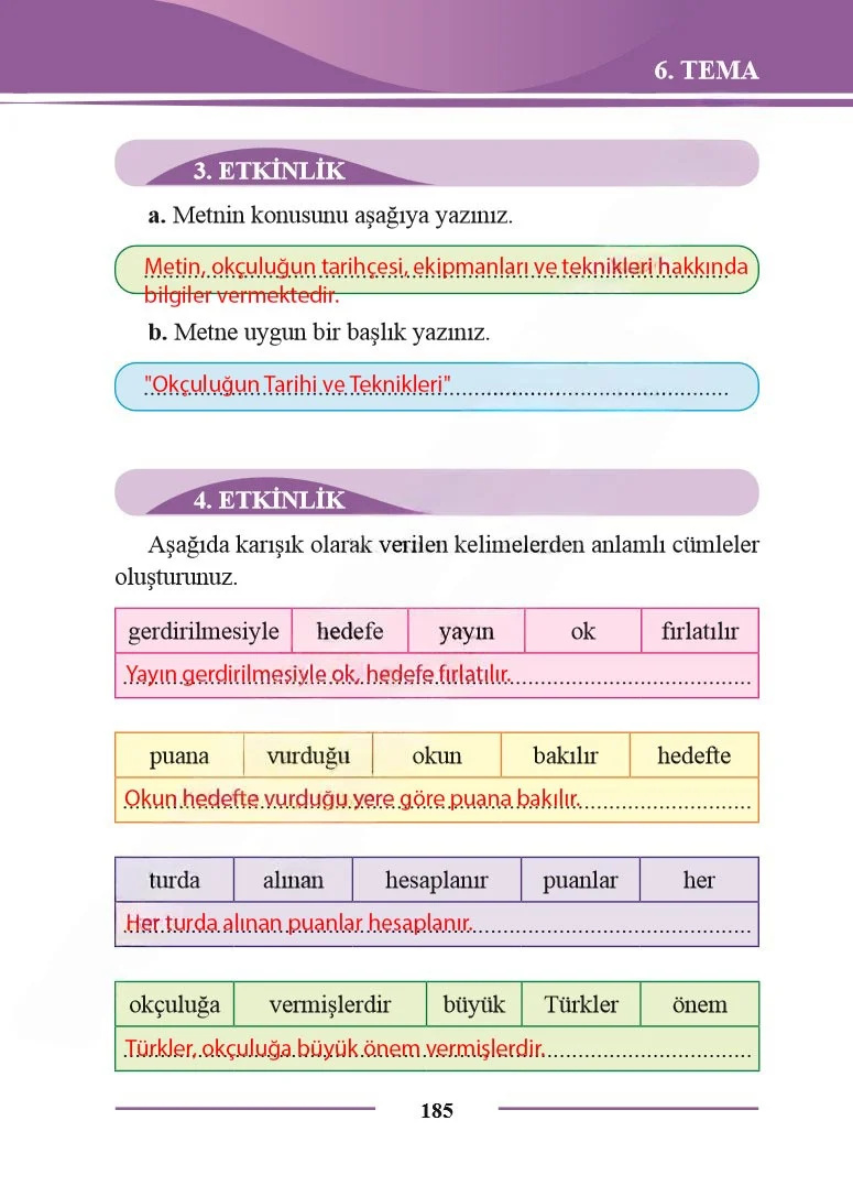2. Sınıf Türkçe Ders Kitabı Cevapları Bilim ve Kültür Yayınları Sayfa 185 Çözüm Görseli