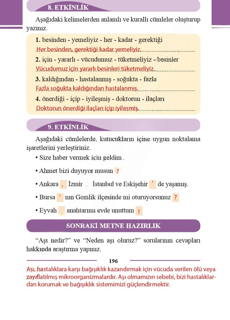 2. Sınıf Türkçe Ders Kitabı Cevapları Bilim ve Kültür Yayınları Sayfa 196 Çözüm Görseli