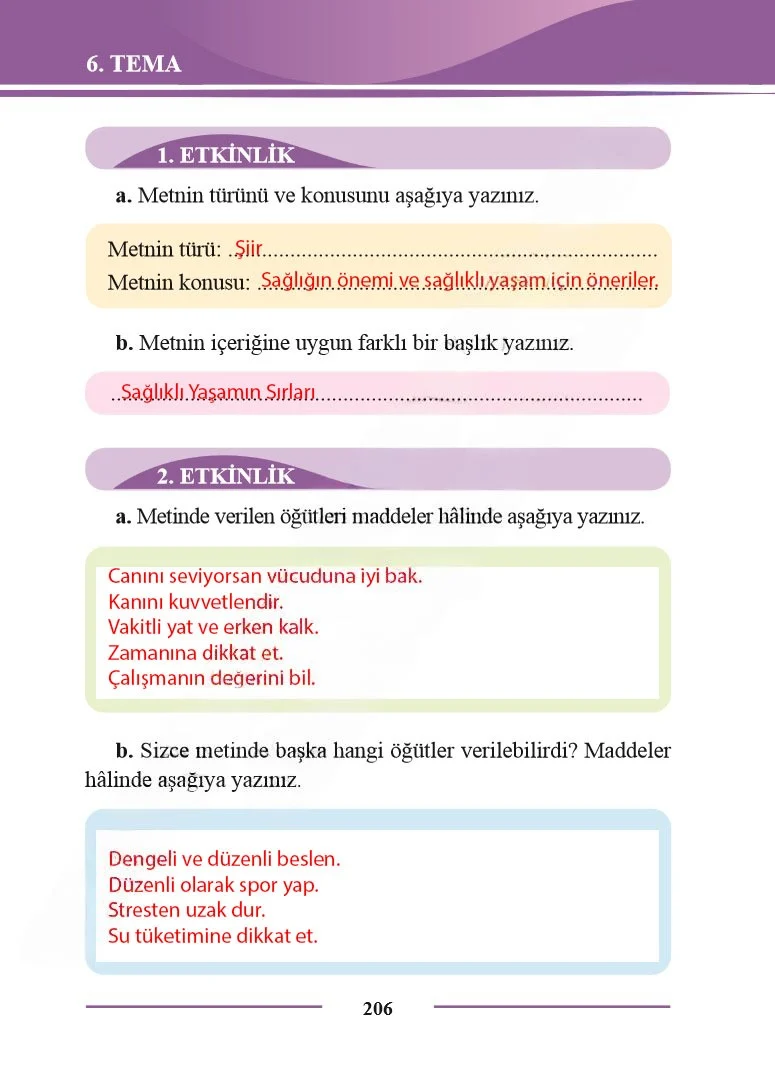 2. Sınıf Türkçe Ders Kitabı Cevapları Bilim ve Kültür Yayınları Sayfa 206 Çözüm Görseli