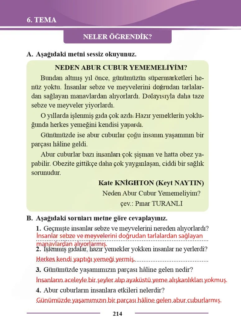 2. Sınıf Türkçe Ders Kitabı Cevapları Bilim ve Kültür Yayınları Sayfa 214 Çözüm Görseli
