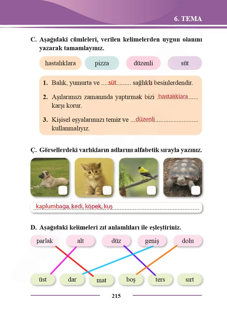 2. Sınıf Türkçe Ders Kitabı Cevapları Bilim ve Kültür Yayınları Sayfa 215 Çözüm Görseli