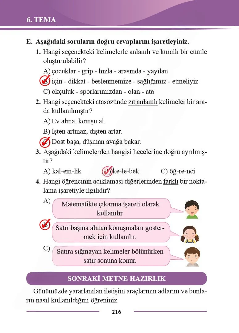 2. Sınıf Türkçe Ders Kitabı Cevapları Bilim ve Kültür Yayınları Sayfa 216 Çözüm Görseli
