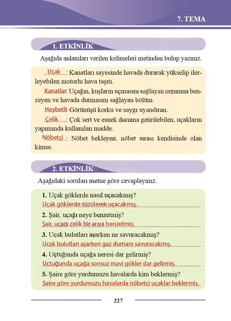 2. Sınıf Türkçe Ders Kitabı Cevapları Bilim ve Kültür Yayınları Sayfa 227 Çözüm Görseli