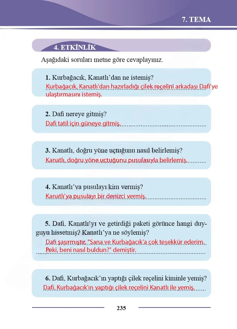 2. Sınıf Türkçe Ders Kitabı Cevapları Bilim ve Kültür Yayınları Sayfa 235 Çözüm Görseli