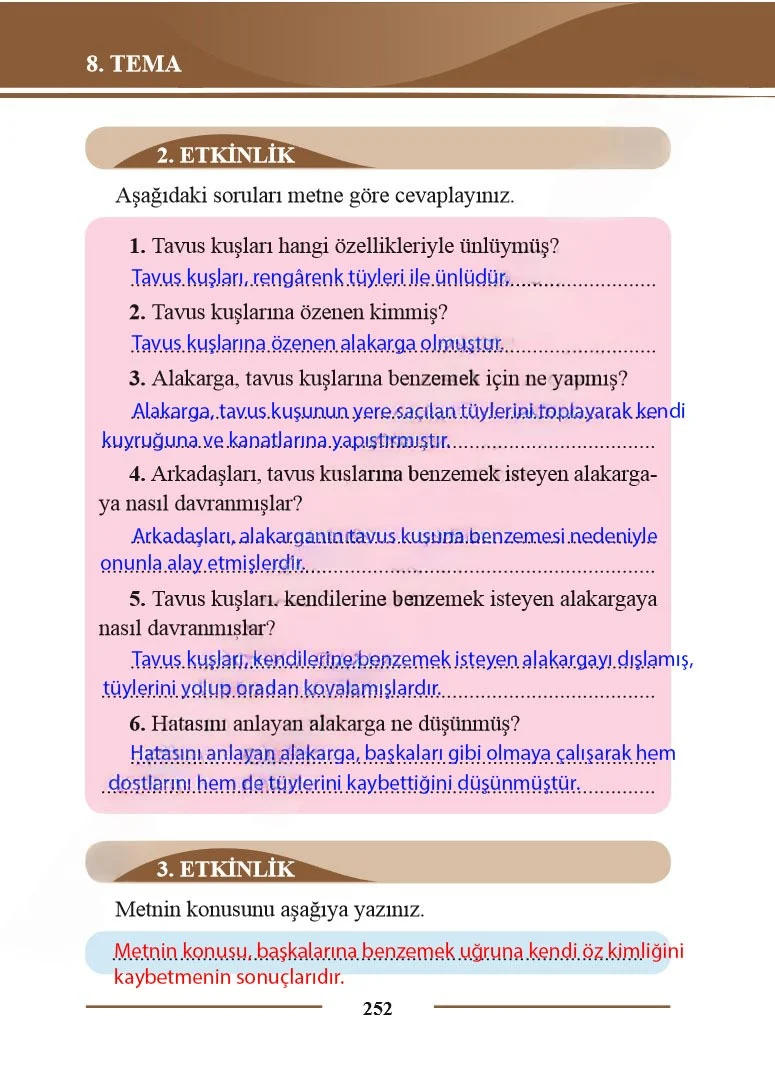 2. Sınıf Türkçe Ders Kitabı Cevapları Bilim ve Kültür Yayınları Sayfa 252 Çözüm Görseli