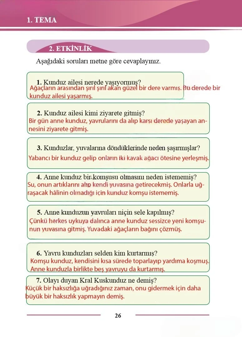 2. Sınıf Türkçe Ders Kitabı Cevapları Bilim ve Kültür Yayınları Sayfa 26 Çözüm Görseli