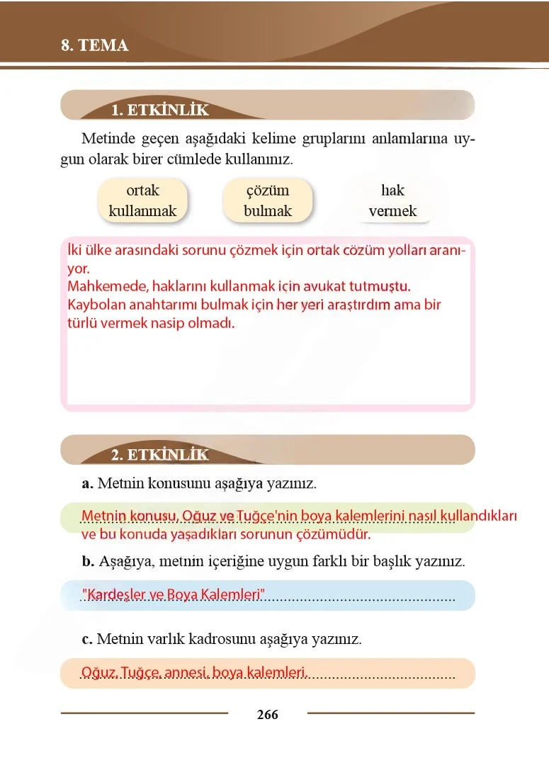 2. Sınıf Türkçe Ders Kitabı Cevapları Bilim ve Kültür Yayınları Sayfa 266 Çözüm Görseli