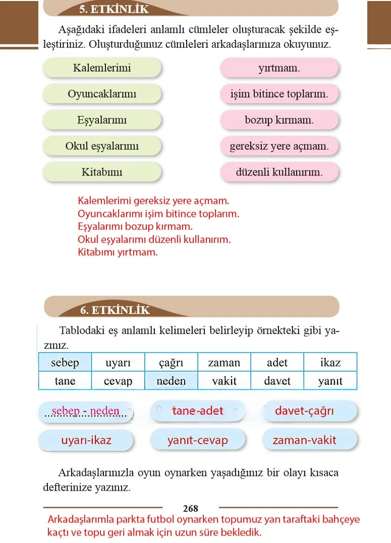 2. Sınıf Türkçe Ders Kitabı Cevapları Bilim ve Kültür Yayınları Sayfa 268 Çözüm Görseli