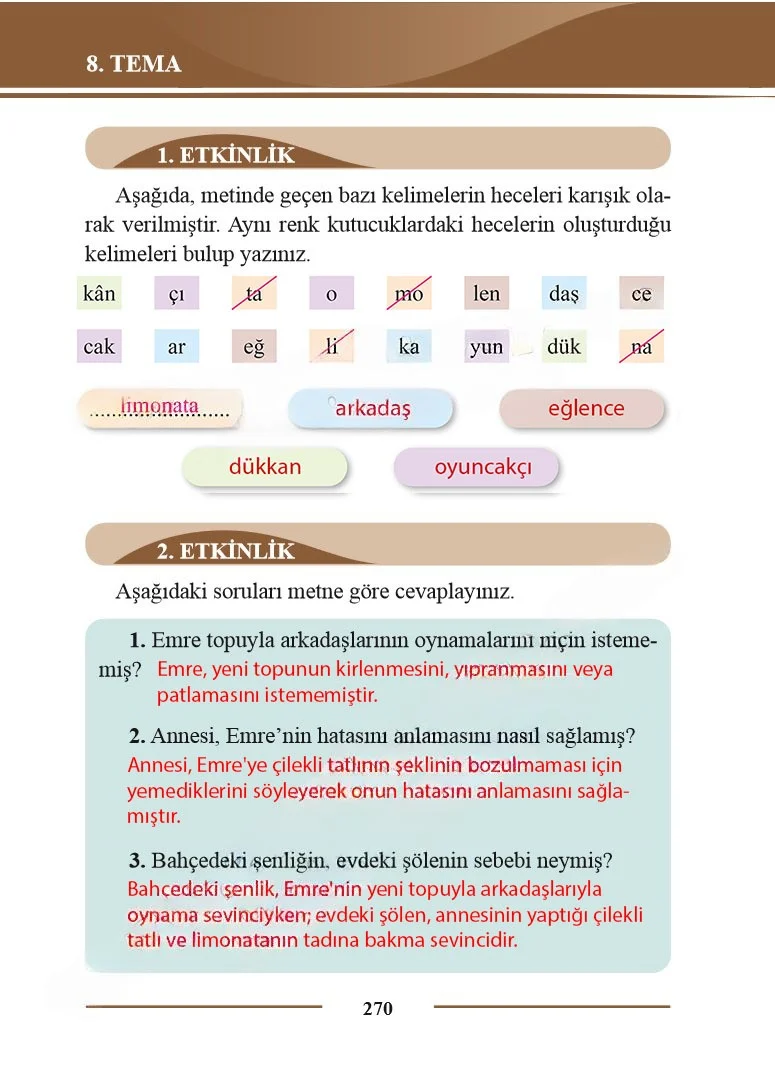 2. Sınıf Türkçe Ders Kitabı Cevapları Bilim ve Kültür Yayınları Sayfa 270 Çözüm Görseli