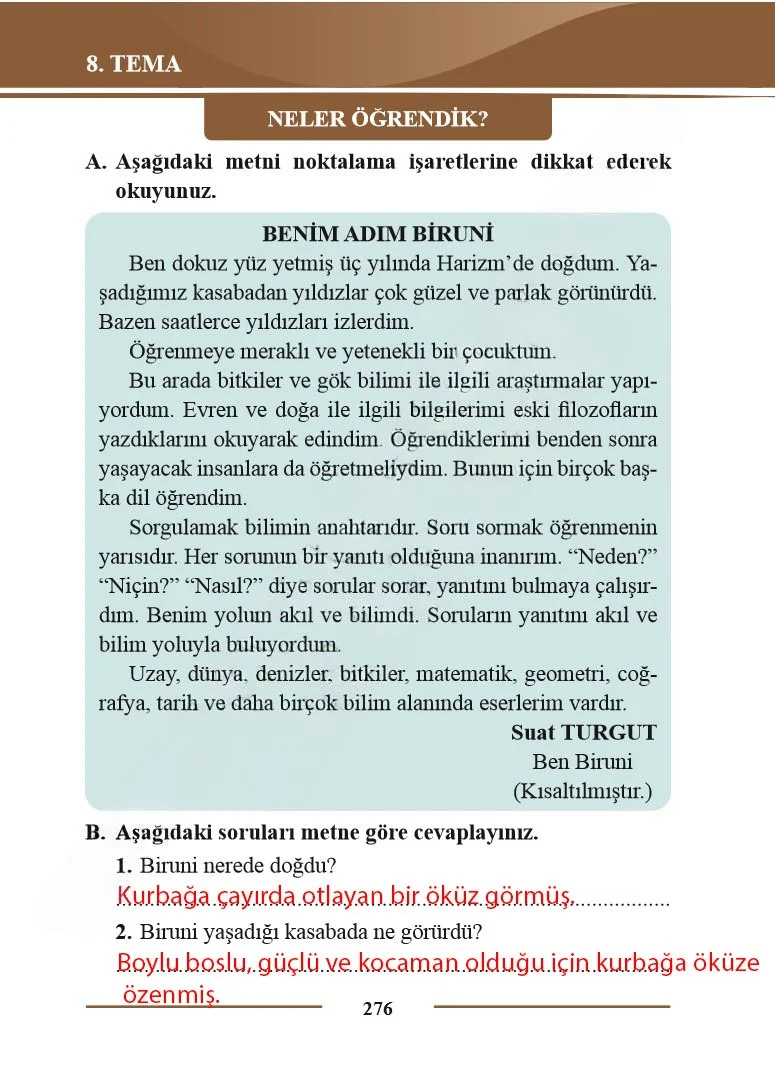 2. Sınıf Türkçe Ders Kitabı Cevapları Bilim ve Kültür Yayınları Sayfa 276 Çözüm Görseli