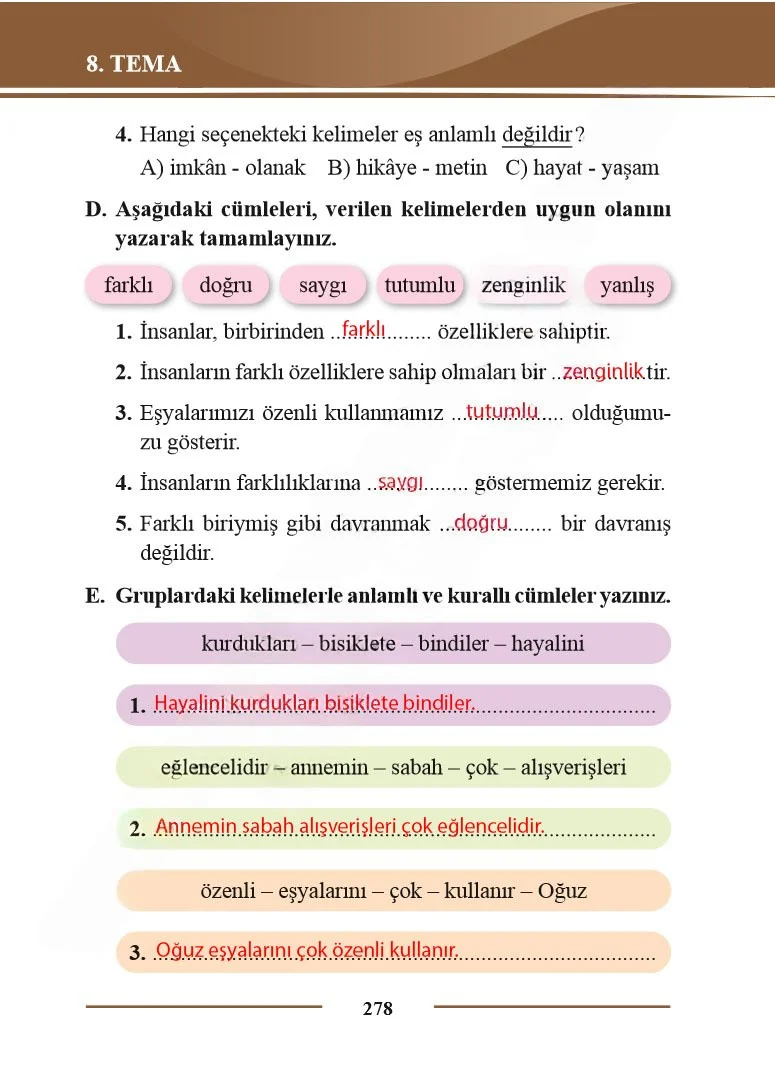 2. Sınıf Türkçe Ders Kitabı Cevapları Bilim ve Kültür Yayınları Sayfa 278 Çözüm Görseli