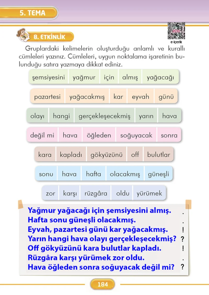 2. Sınıf Türkçe Ders Kitabı Cevapları İlke Yayınları Sayfa 184 Çözüm Görseli