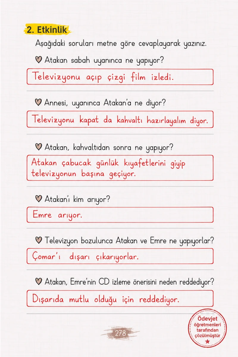2. Sınıf Türkçe Ders Kitabı Cevapları Koza Yayınları Sayfa 278 Çözüm Görseli