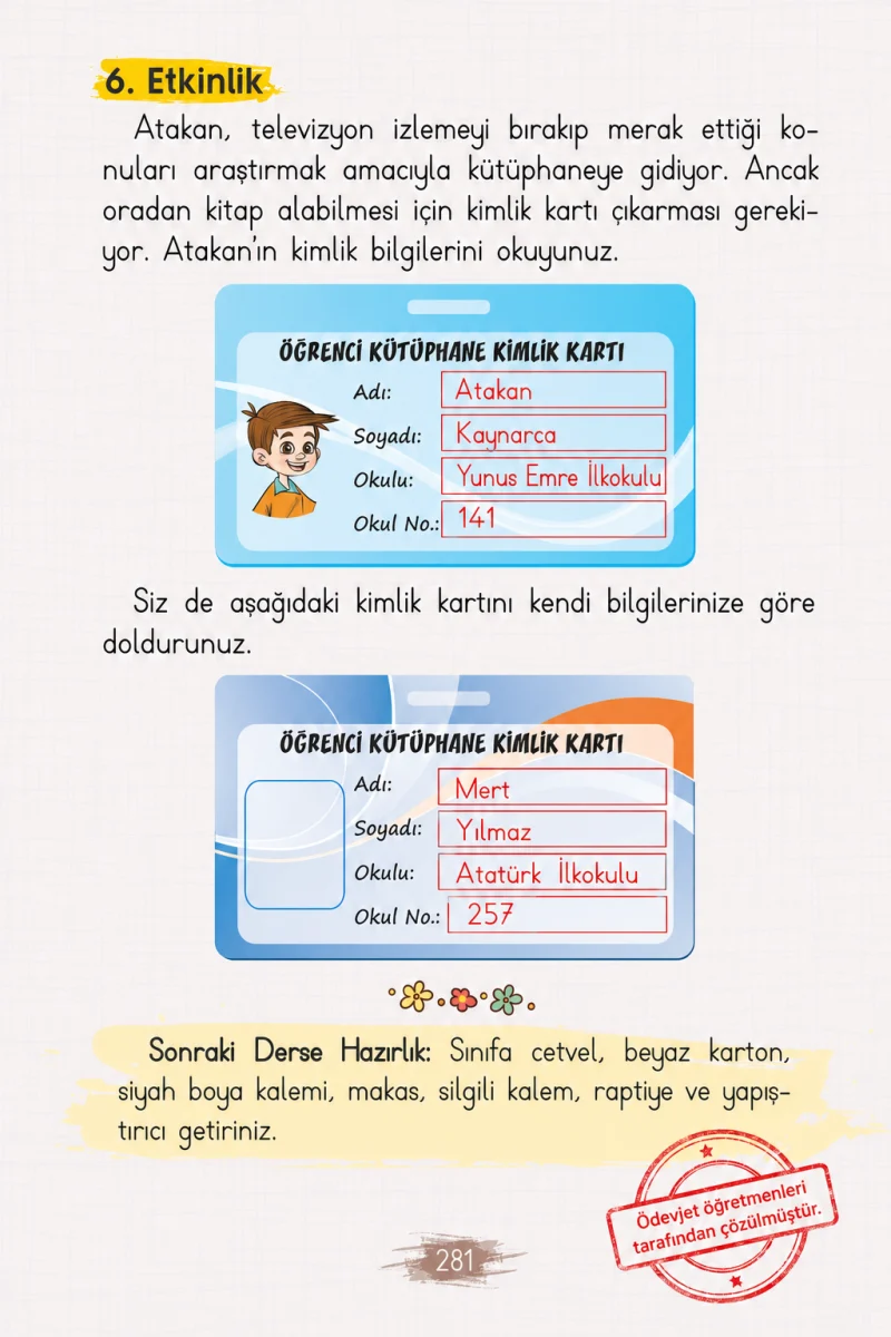 2. Sınıf Türkçe Ders Kitabı Cevapları Koza Yayınları Sayfa 281 Çözüm Görseli