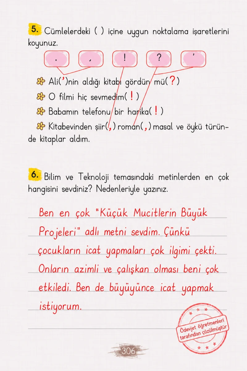 2. Sınıf Türkçe Ders Kitabı Cevapları Koza Yayınları Sayfa 306 Çözüm Görseli