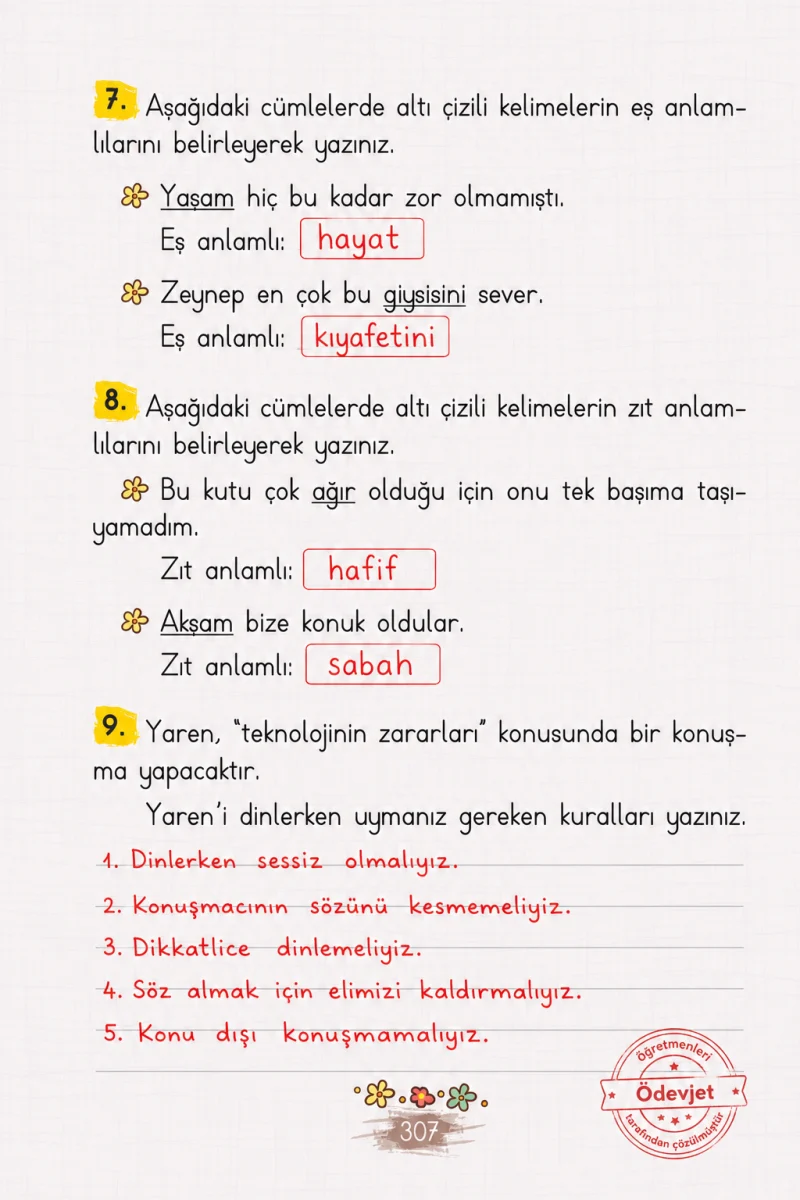 2. Sınıf Türkçe Ders Kitabı Cevapları Koza Yayınları Sayfa 307 Çözüm Görseli