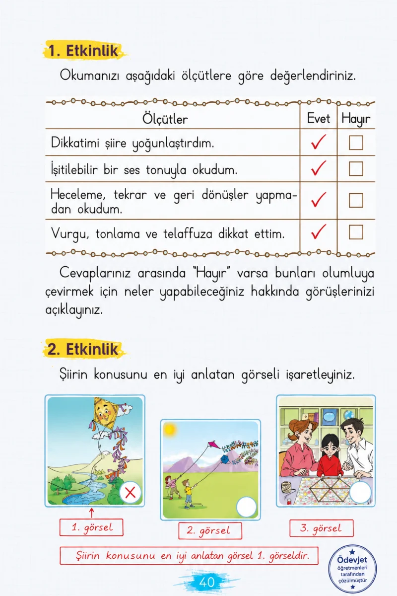 2. Sınıf Türkçe Ders Kitabı Cevapları Koza Yayınları Sayfa 40 Çözüm Görseli