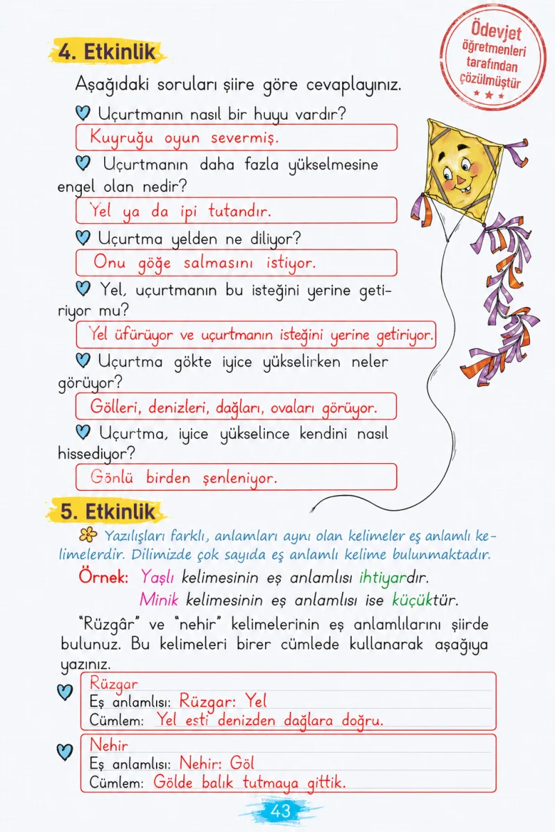 2. Sınıf Türkçe Ders Kitabı Cevapları Koza Yayınları Sayfa 43 Çözüm Görseli