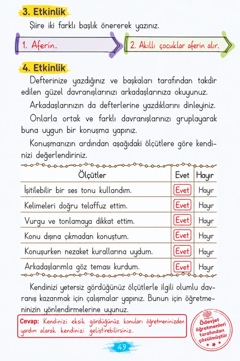 2. Sınıf Türkçe Ders Kitabı Cevapları Koza Yayınları Sayfa 49 Çözüm Görseli
