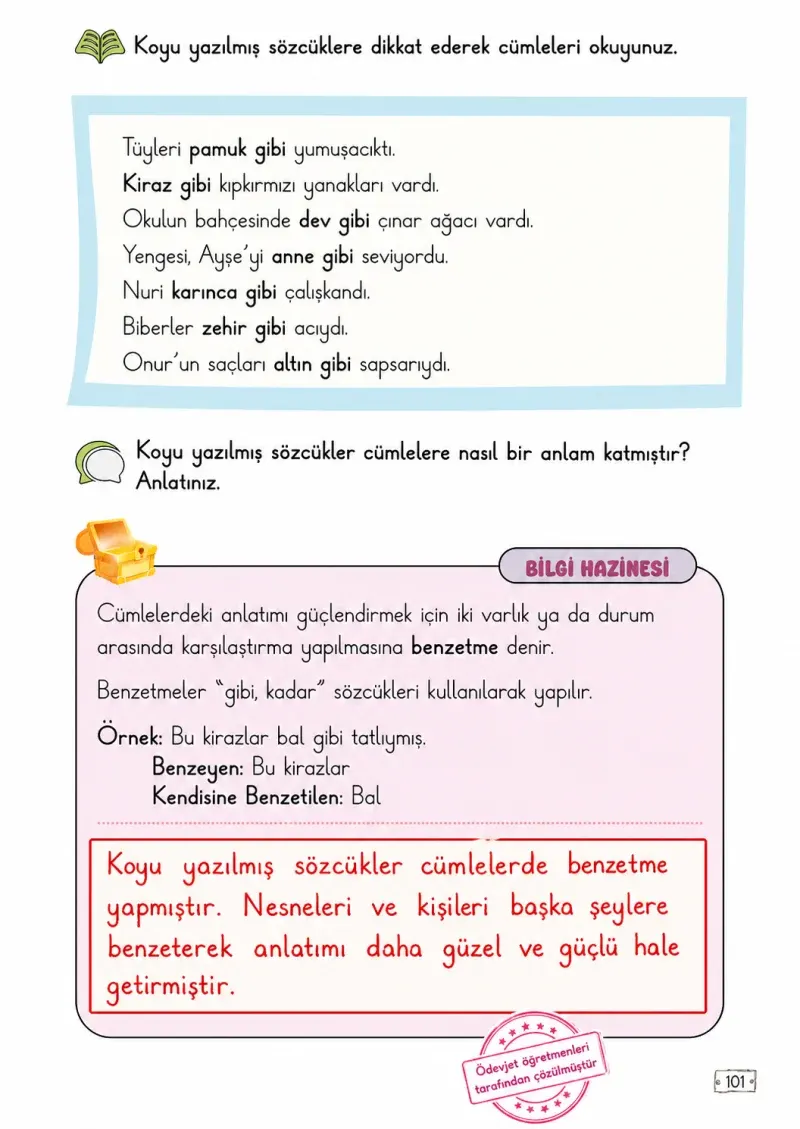 2. Sınıf Türkçe Ders Kitabı Cevapları Meb Yayınları 1. Kitap Sayfa 101 Çözüm Görseli