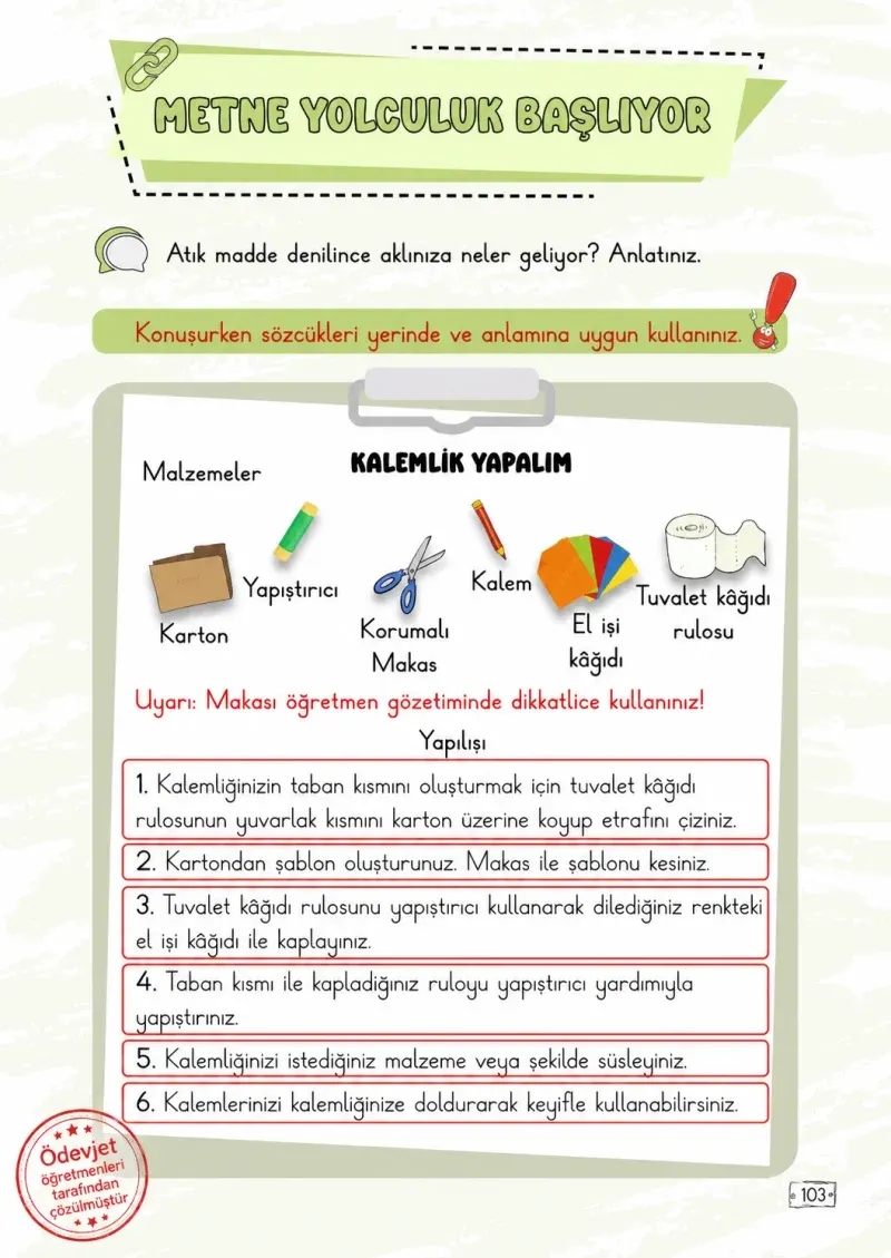 2. Sınıf Türkçe Ders Kitabı Cevapları Meb Yayınları 1. Kitap Sayfa 103 Çözüm Görseli