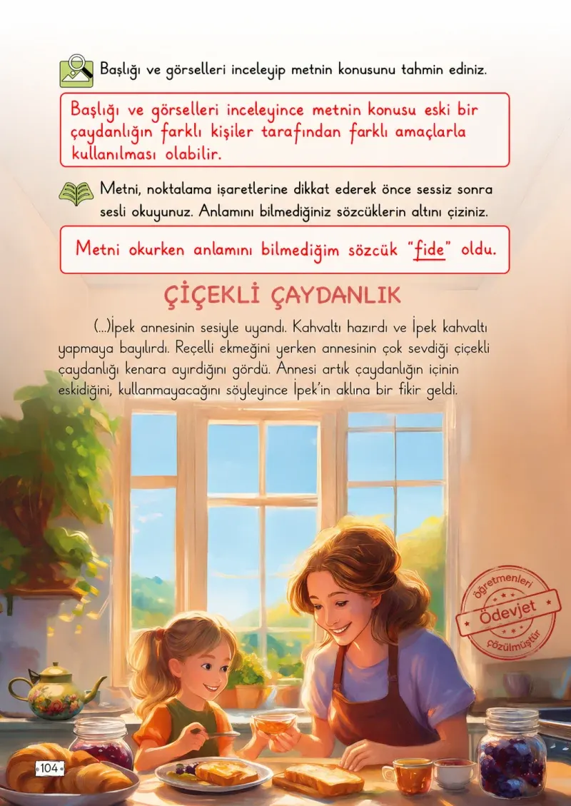 2. Sınıf Türkçe Ders Kitabı Cevapları Meb Yayınları 1. Kitap Sayfa 104 Çözüm Görseli