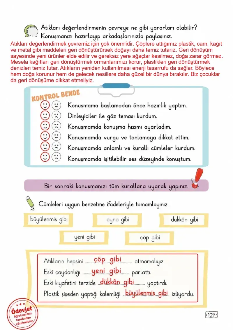 2. Sınıf Türkçe Ders Kitabı Cevapları Meb Yayınları 1. Kitap Sayfa 109 Çözüm Görseli