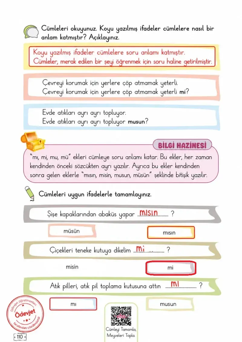 2. Sınıf Türkçe Ders Kitabı Cevapları Meb Yayınları 1. Kitap Sayfa 110 Çözüm Görseli