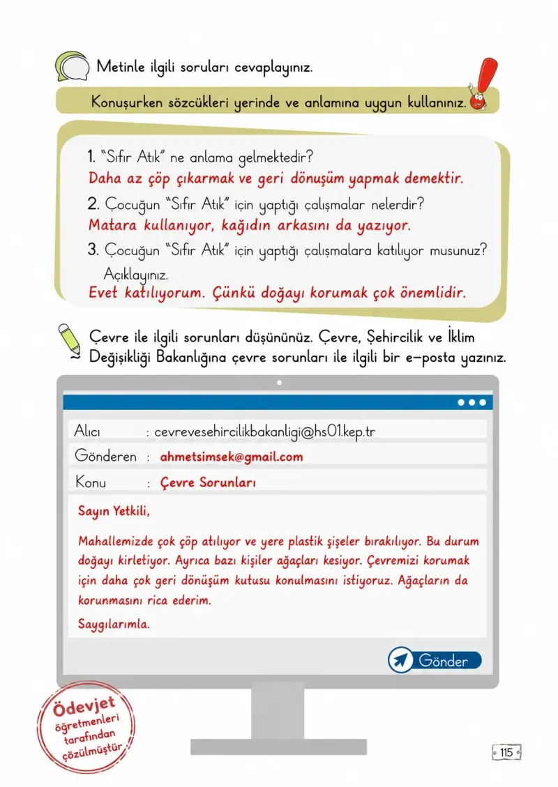 2. Sınıf Türkçe Ders Kitabı Cevapları Meb Yayınları 1. Kitap Sayfa 115 Çözüm Görseli