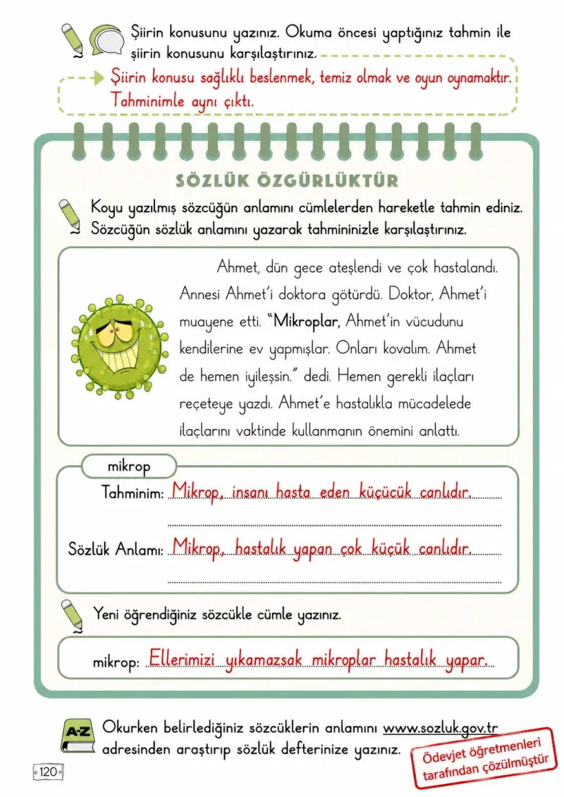 2. Sınıf Türkçe Ders Kitabı Cevapları Meb Yayınları 1. Kitap Sayfa 120 Çözüm Görseli
