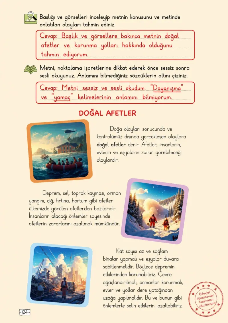 2. Sınıf Türkçe Ders Kitabı Cevapları Meb Yayınları 1. Kitap Sayfa 124 Çözüm Görseli