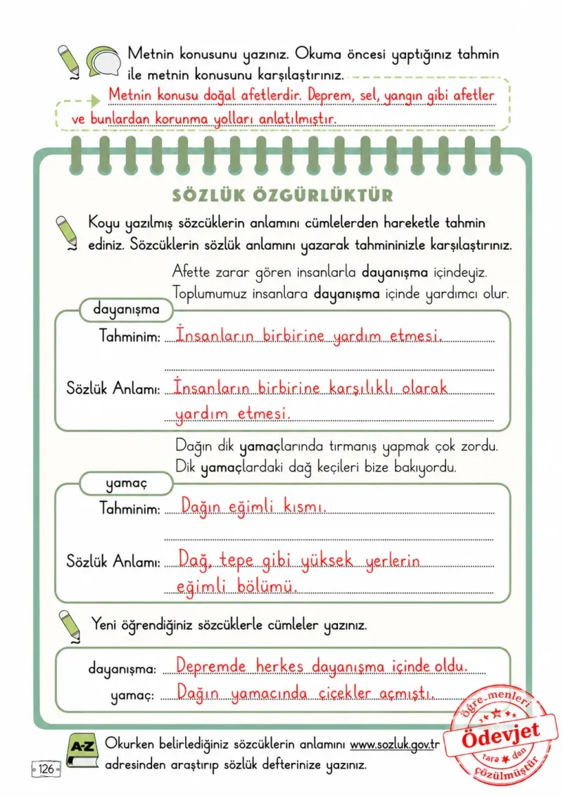 2. Sınıf Türkçe Ders Kitabı Cevapları Meb Yayınları 1. Kitap Sayfa 126 Çözüm Görseli