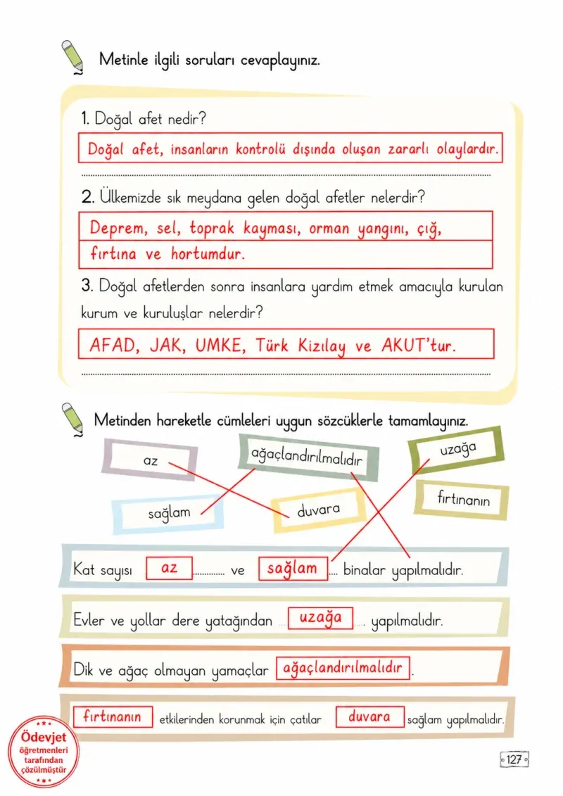 2. Sınıf Türkçe Ders Kitabı Cevapları Meb Yayınları 1. Kitap Sayfa 127 Çözüm Görseli