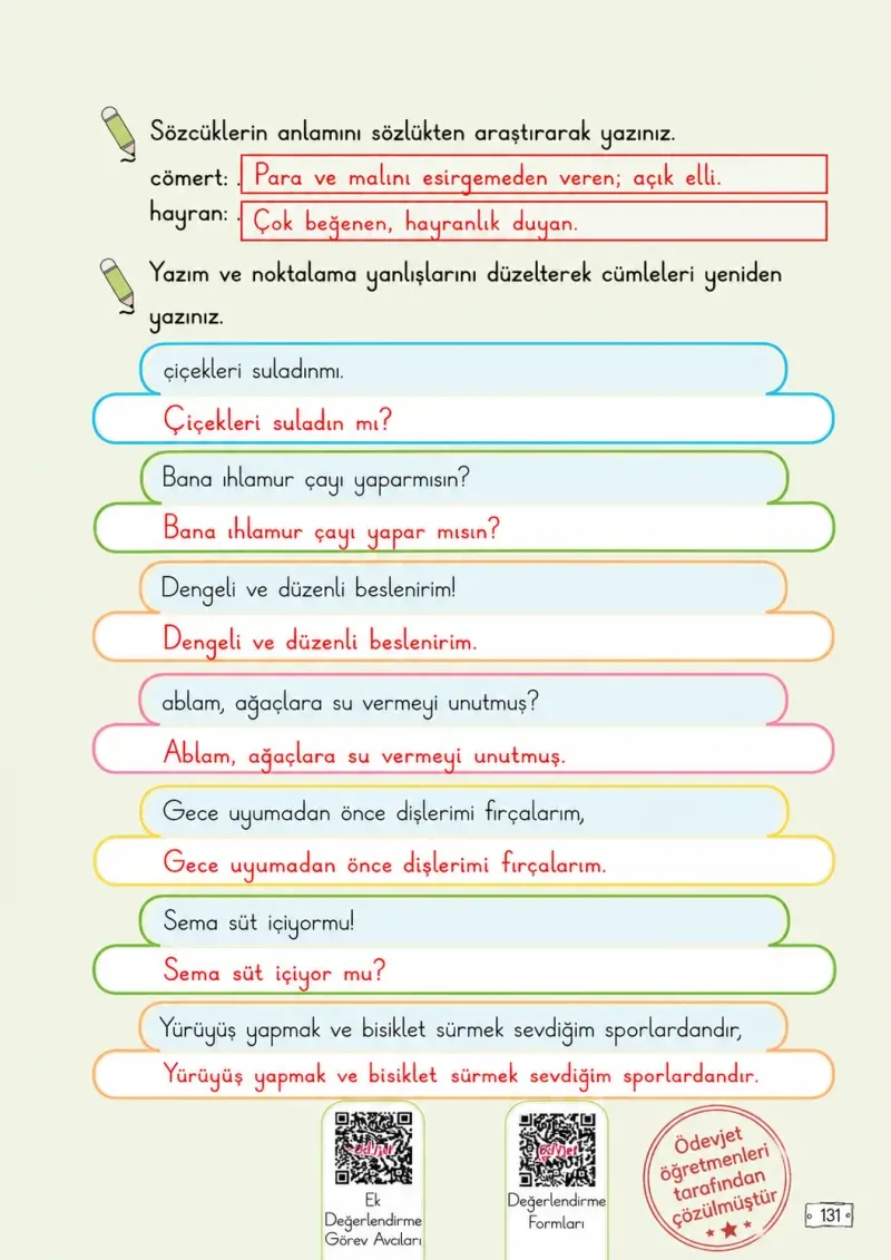 2. Sınıf Türkçe Ders Kitabı Cevapları Meb Yayınları 1. Kitap Sayfa 131 Çözüm Görseli