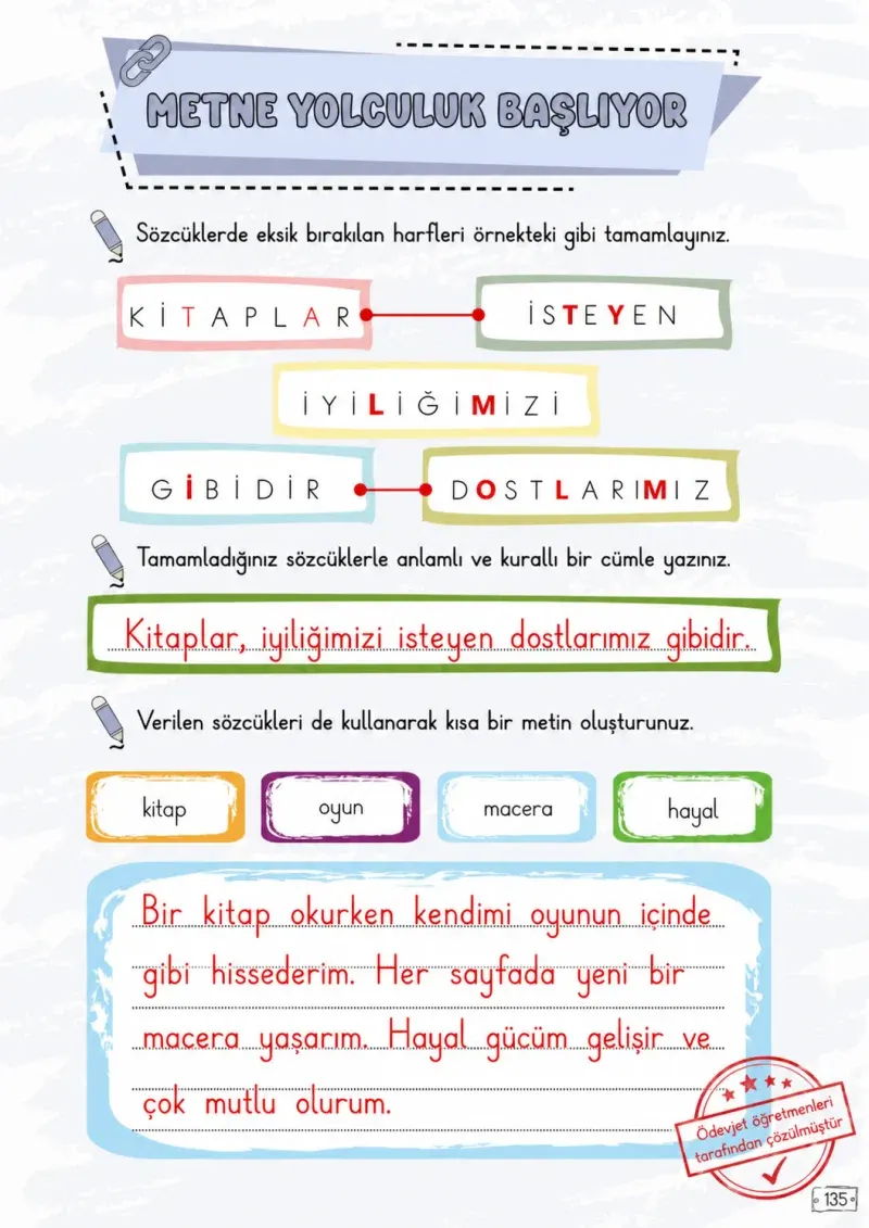 2. Sınıf Türkçe Ders Kitabı Cevapları Meb Yayınları 1. Kitap Sayfa 135 Çözüm Görseli
