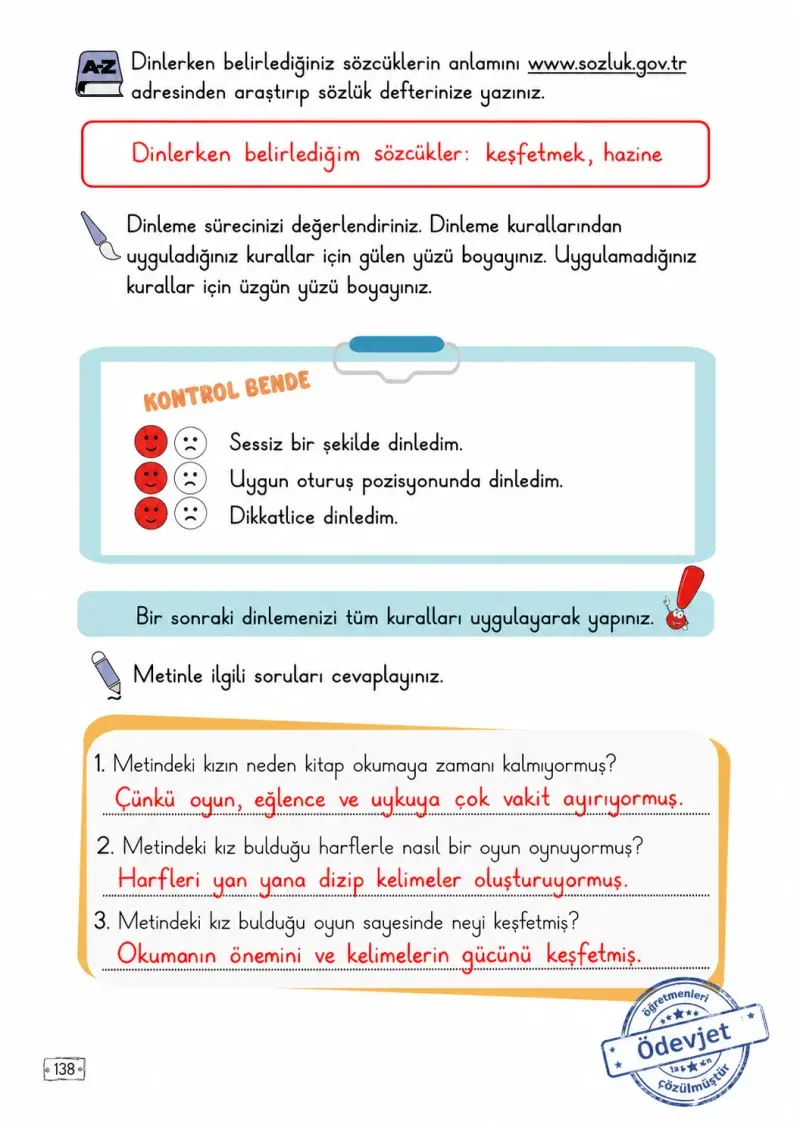 2. Sınıf Türkçe Ders Kitabı Cevapları Meb Yayınları 1. Kitap Sayfa 138 Çözüm Görseli