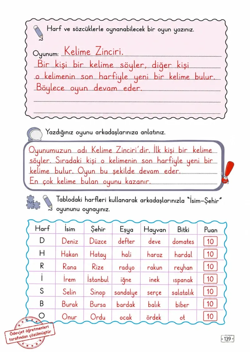 2. Sınıf Türkçe Ders Kitabı Cevapları Meb Yayınları 1. Kitap Sayfa 139 Çözüm Görseli