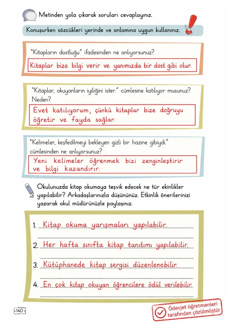 2. Sınıf Türkçe Ders Kitabı Cevapları Meb Yayınları 1. Kitap Sayfa 140 Çözüm Görseli