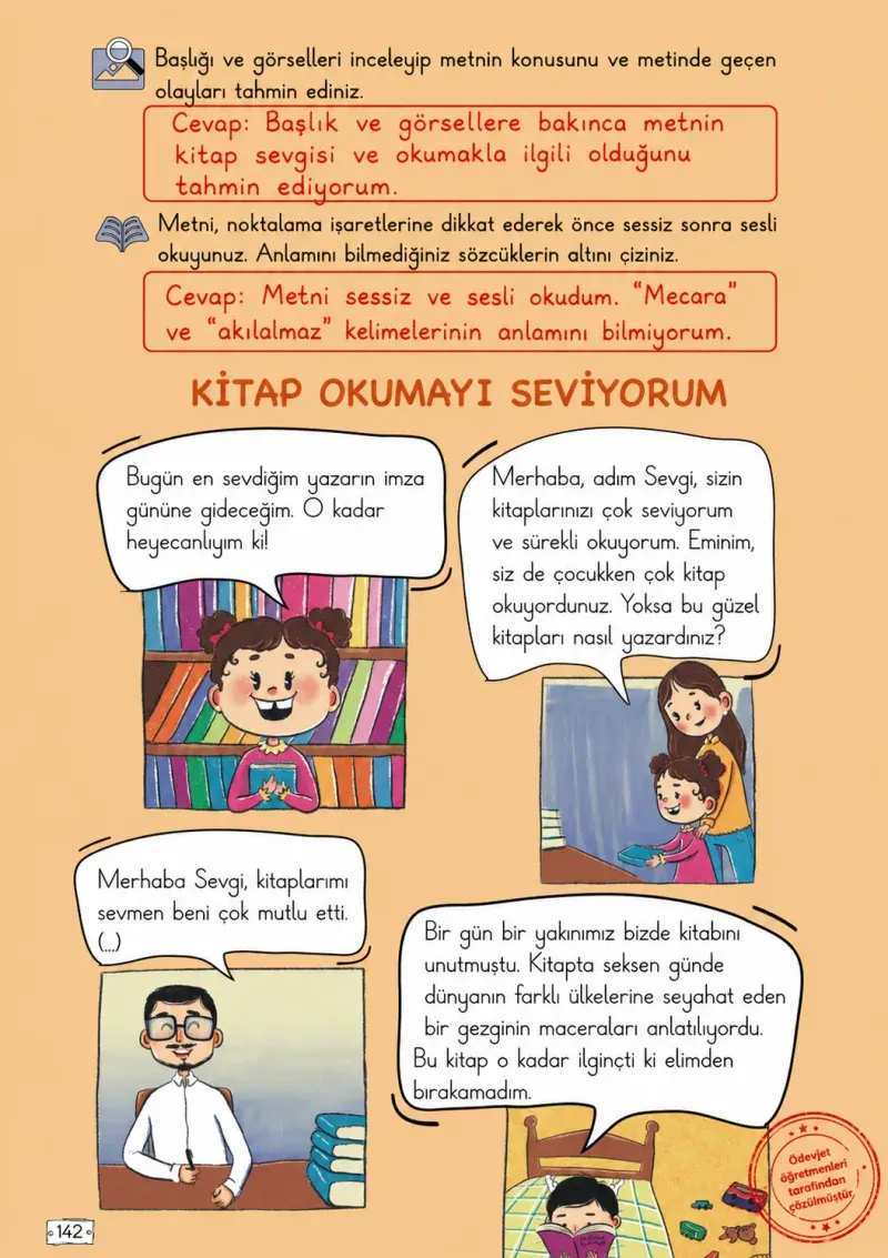 2. Sınıf Türkçe Ders Kitabı Cevapları Meb Yayınları 1. Kitap Sayfa 142 Çözüm Görseli