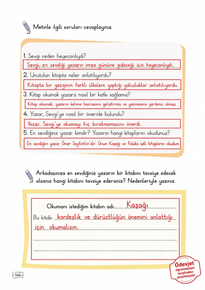 2. Sınıf Türkçe Ders Kitabı Cevapları Meb Yayınları 1. Kitap Sayfa 146 Çözüm Görseli