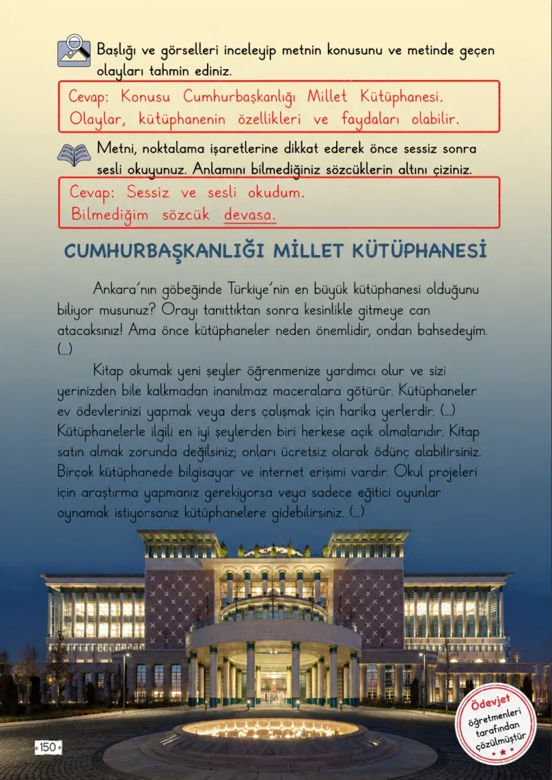 2. Sınıf Türkçe Ders Kitabı Cevapları Meb Yayınları 1. Kitap Sayfa 150 Çözüm Görseli