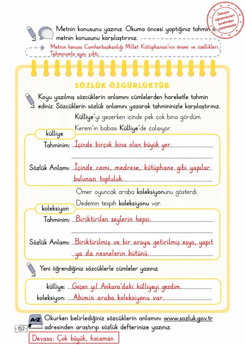 2. Sınıf Türkçe Ders Kitabı Cevapları Meb Yayınları 1. Kitap Sayfa 152 Çözüm Görseli