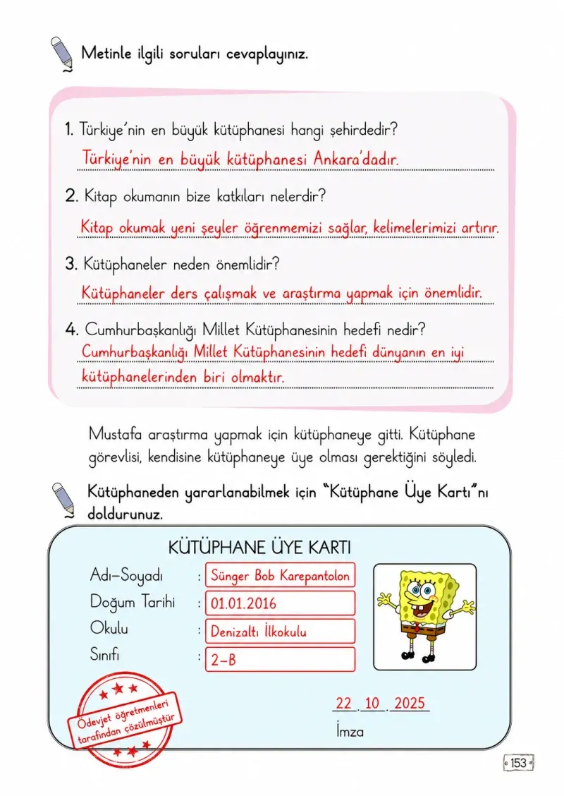 2. Sınıf Türkçe Ders Kitabı Cevapları Meb Yayınları 1. Kitap Sayfa 153 Çözüm Görseli