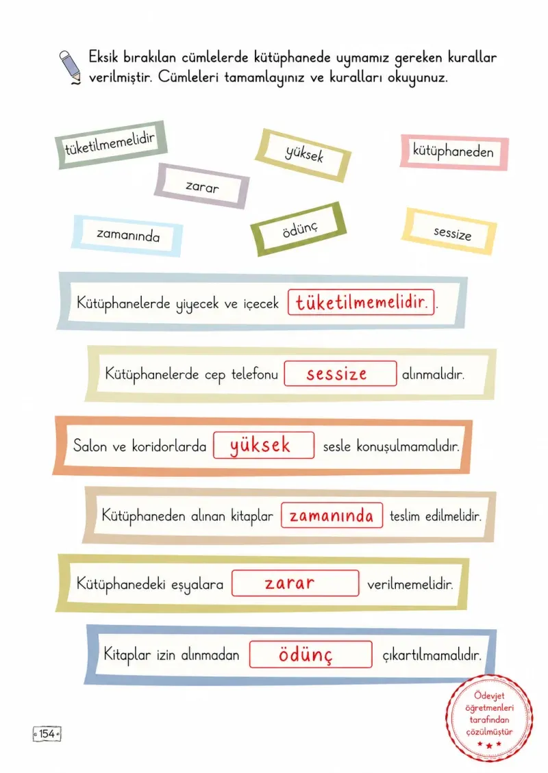 2. Sınıf Türkçe Ders Kitabı Cevapları Meb Yayınları 1. Kitap Sayfa 154 Çözüm Görseli