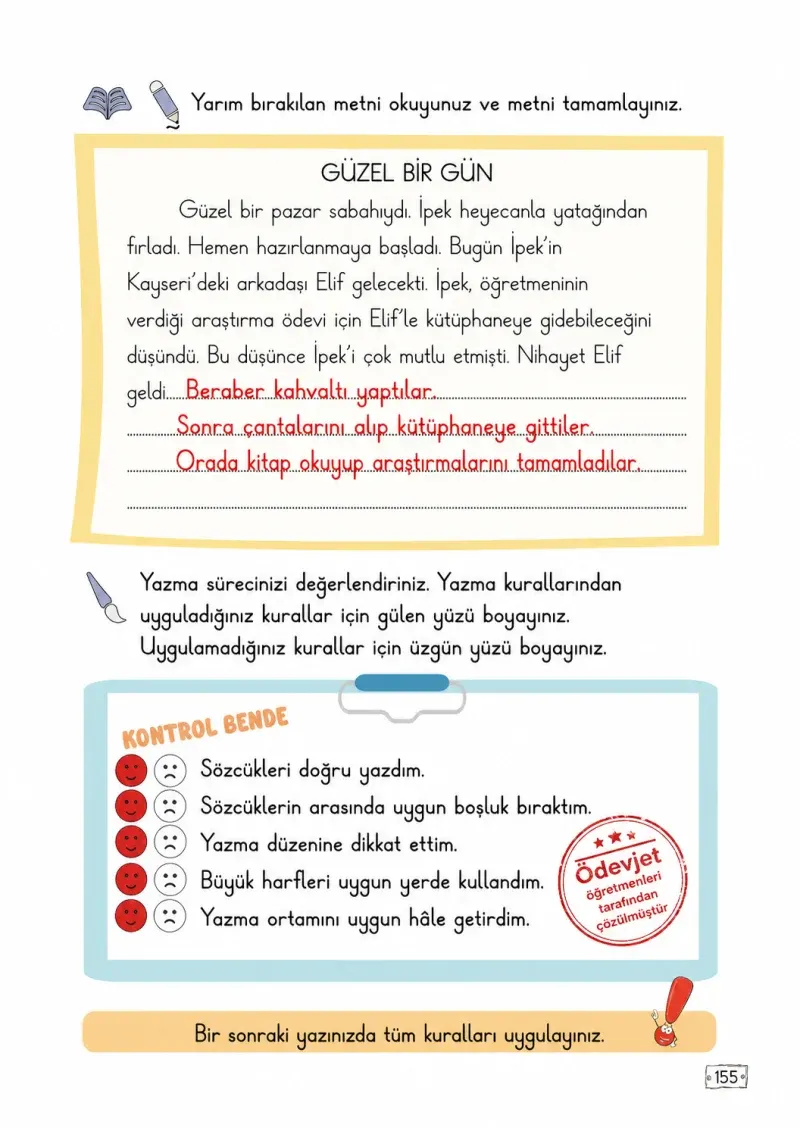 2. Sınıf Türkçe Ders Kitabı Cevapları Meb Yayınları 1. Kitap Sayfa 155 Çözüm Görseli