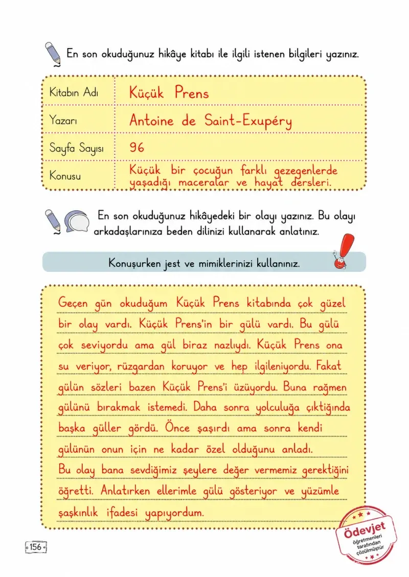 2. Sınıf Türkçe Ders Kitabı Cevapları Meb Yayınları 1. Kitap Sayfa 156 Çözüm Görseli