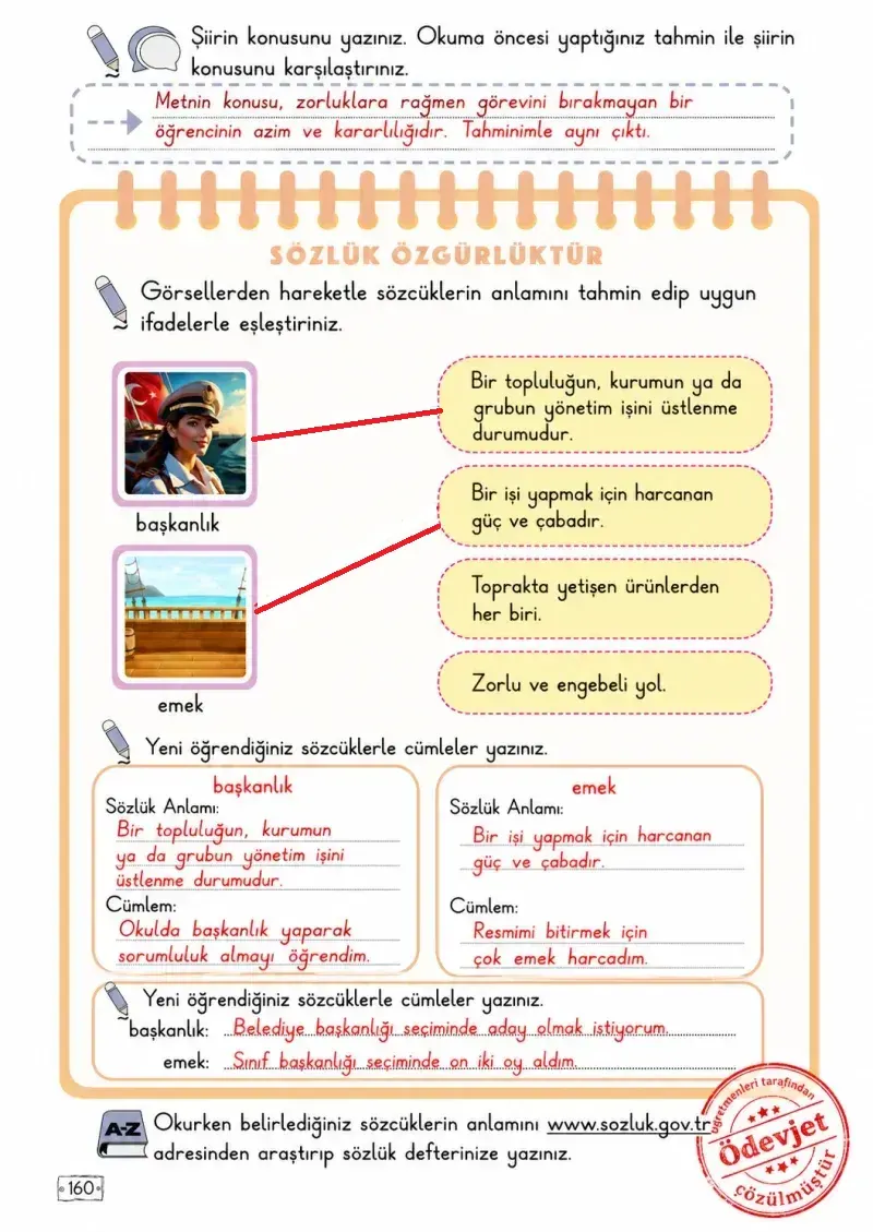 2. Sınıf Türkçe Ders Kitabı Cevapları Meb Yayınları 1. Kitap Sayfa 160 Çözüm Görseli