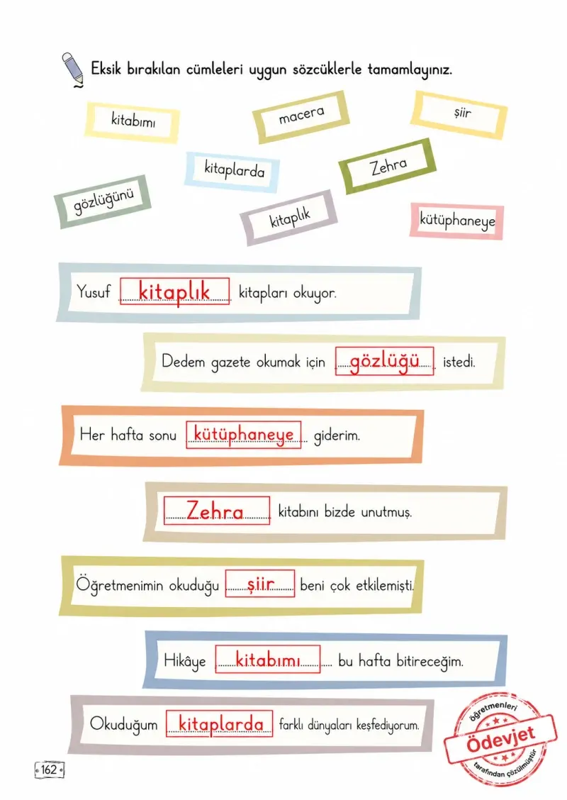 2. Sınıf Türkçe Ders Kitabı Cevapları Meb Yayınları 1. Kitap Sayfa 162 Çözüm Görseli